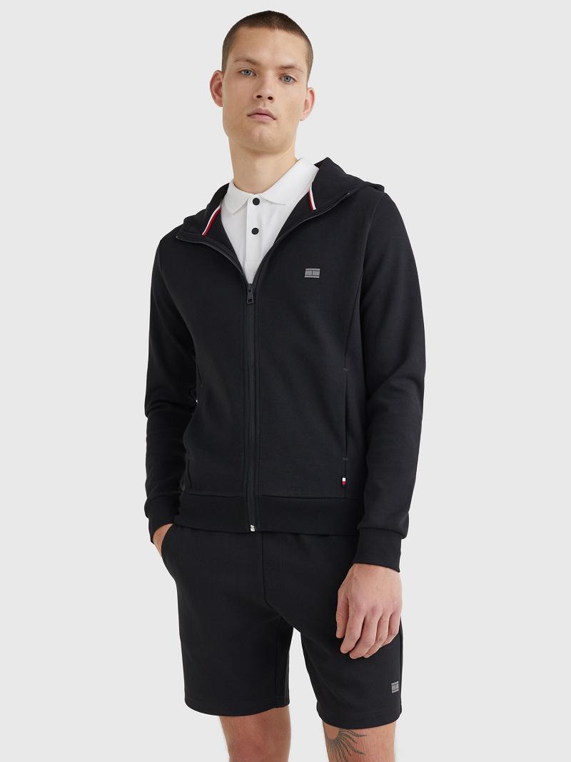 Férfi Tommy Hilfiger Solid tech zip Hoodies Fekete | HU 1249SGL